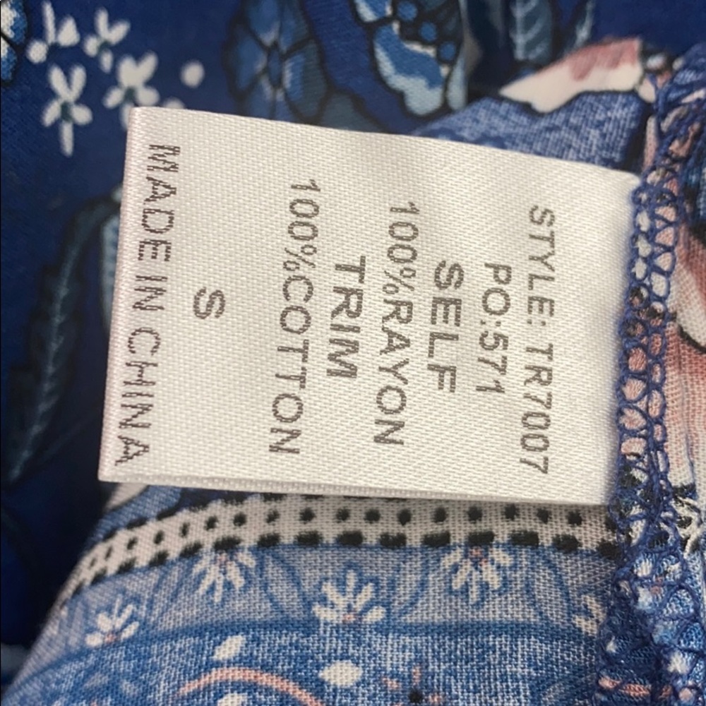 Blue Boho Floral Print Puff Sleeve Peasant Blouse - Picture 13 of 14